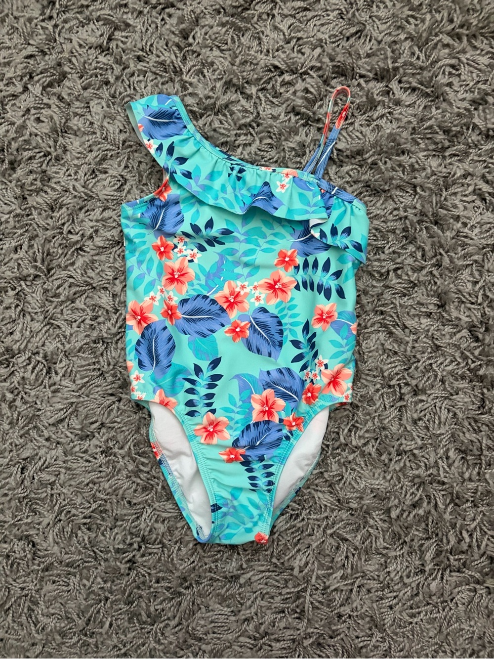 The Children's Place Aqua Floral One-Shoulder Girls' Swimsuit